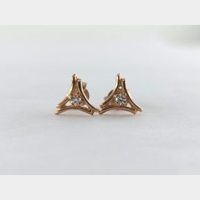 YELLOW GOLD 3 POINTED EARRINGS WITH DIAMOND CENTRES
