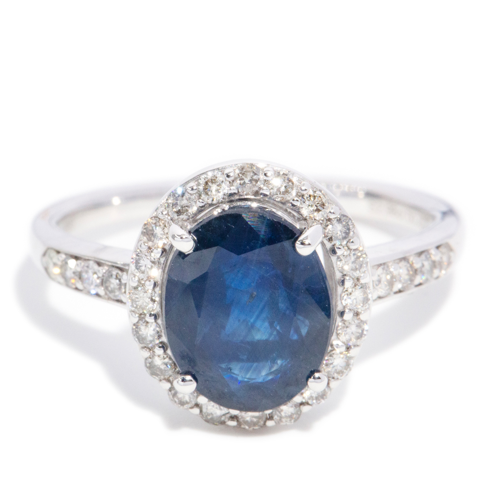 79 · 2.98 Carat Dark Blue Sapphire & Diamond Ring