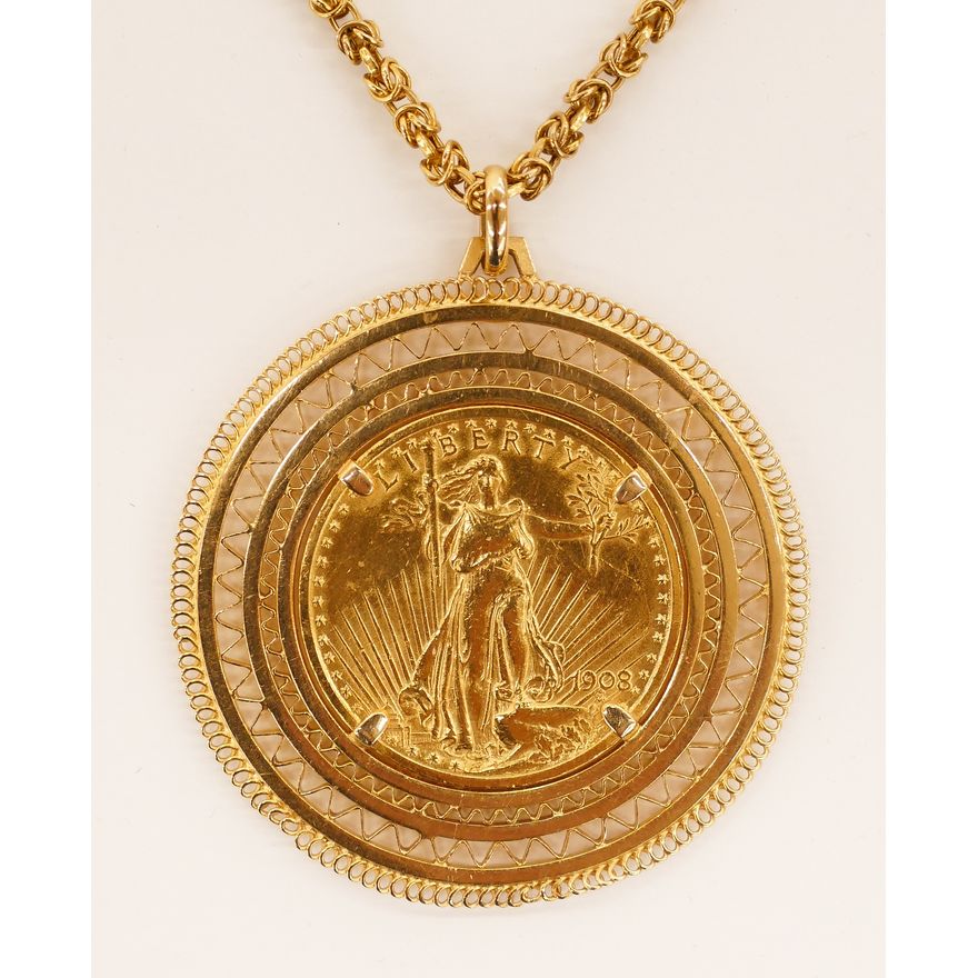 Corletto 18k Italian 1908 St. Gaudens Gold Coin Necklace