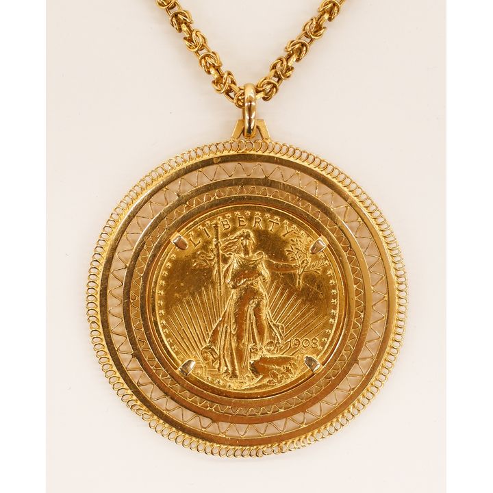 Corletto 18k Italian 1908 St. Gaudens Gold Coin Necklace