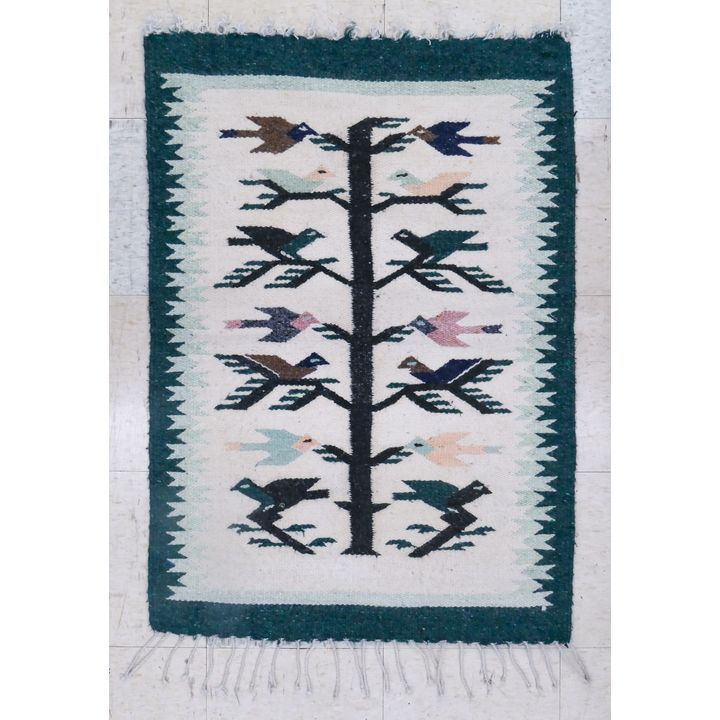 Mid Century Peruvian Bird Tree Wool Tapestry 2'6''x3'6''