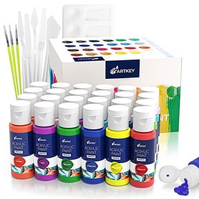 ARTKEY ACRYLIC PAINT SET - 24 COLORS 2OZ/59ML ACRYLIC PAINTS PROFESSIONAL ARTISTS PAINTING KIT FOR CANVASES FABRIC ROCK LEATHER EA