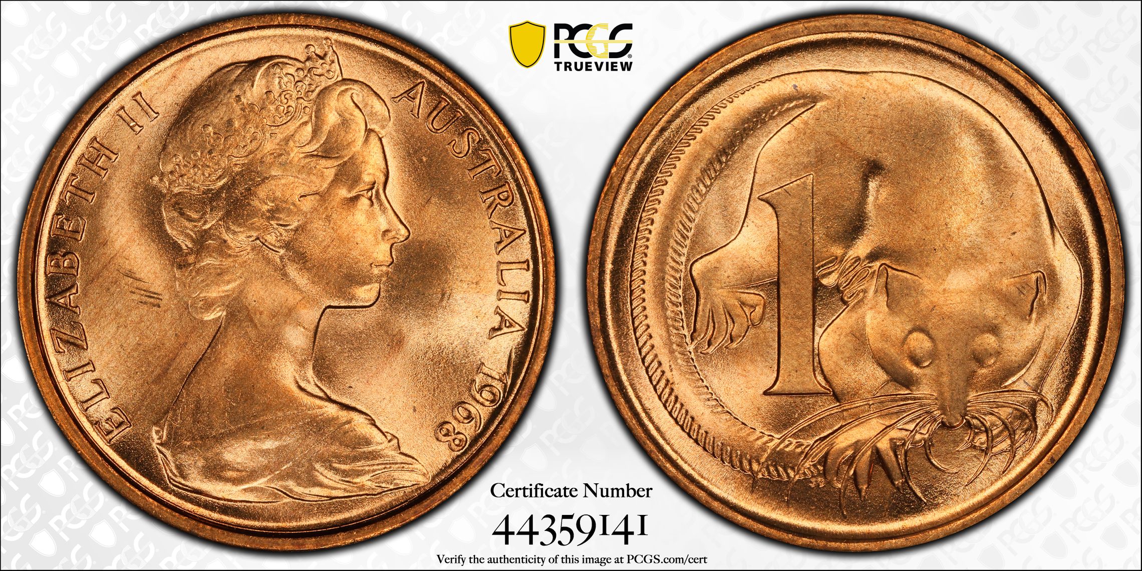 One Cent, 1968, PCGS MS66RD