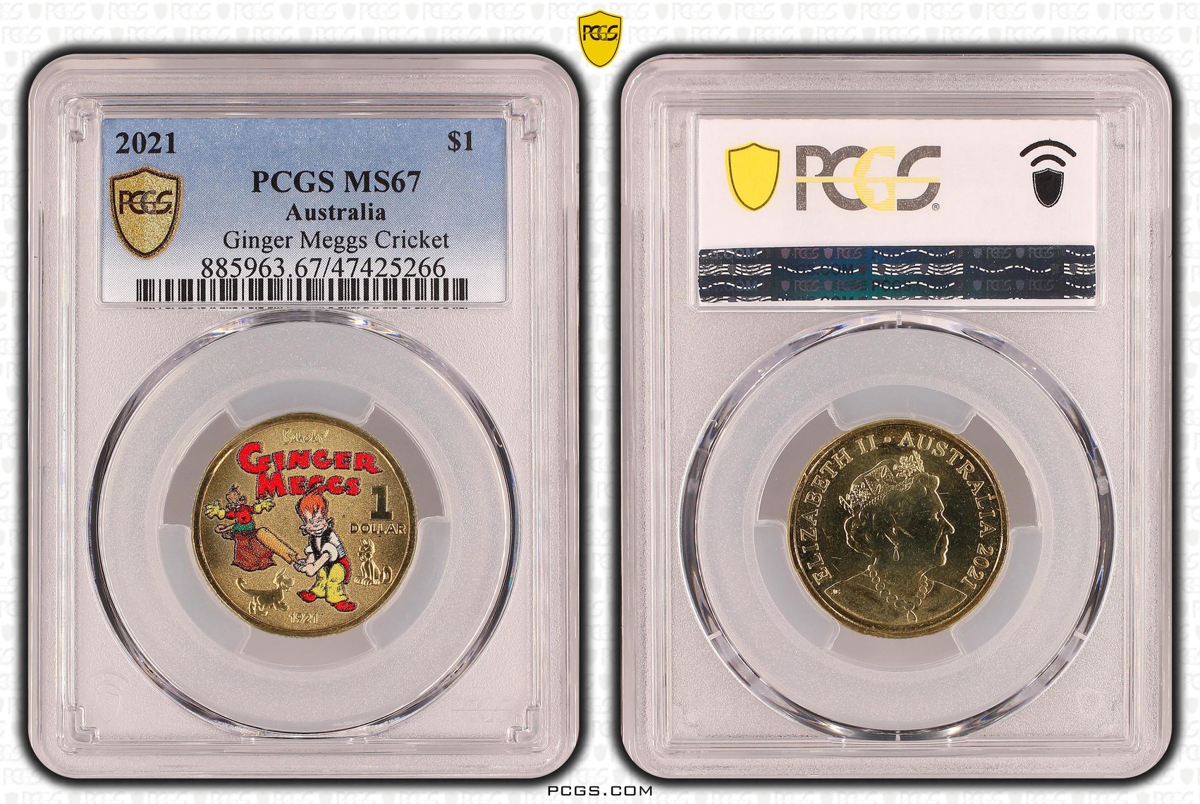 Elizabeth II, Ginger Meggs Cricket, One Dollar, 2021, PCGS MS67