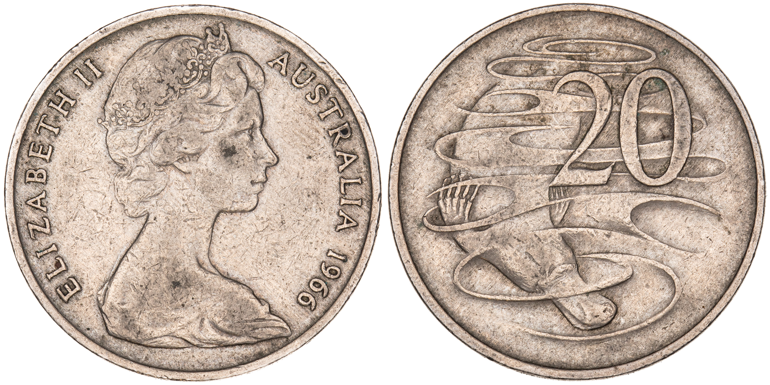Elizabeth II, Twenty Cents, 1966, VF