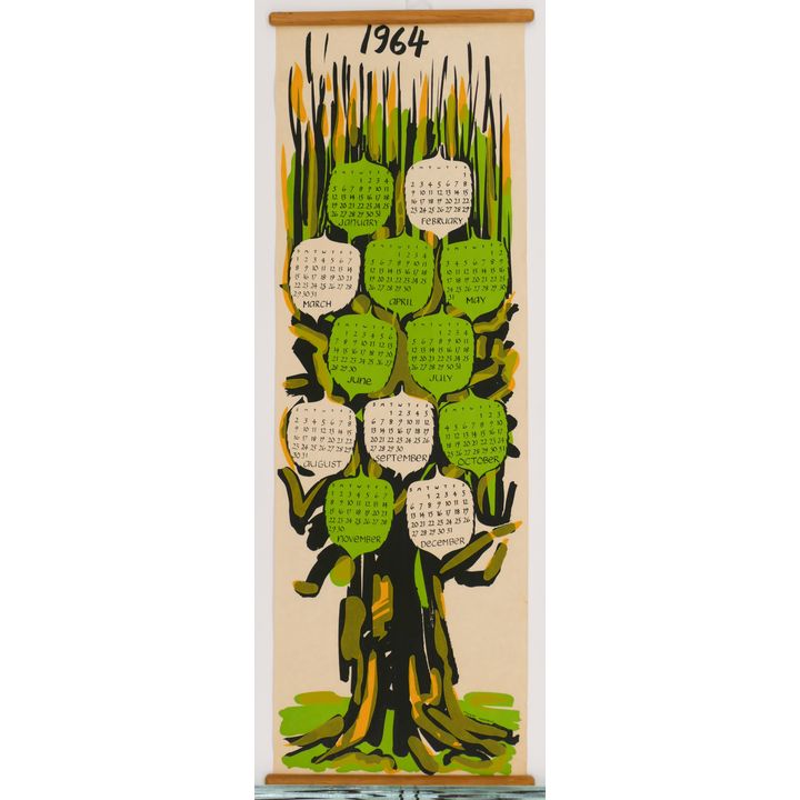 Hank Kowert 1964 Silkscreen Hanging Calendar 35''x12''.