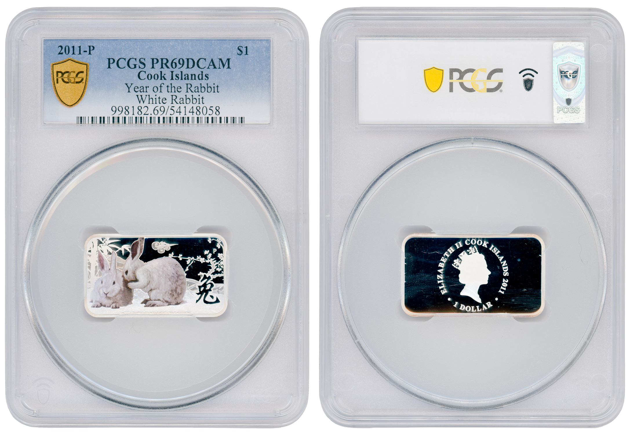 Cook Islands, Year of the Rabbit White Rabbit, POP 1/0, One Dollar, 2011-P, PCGS PR69DCAM