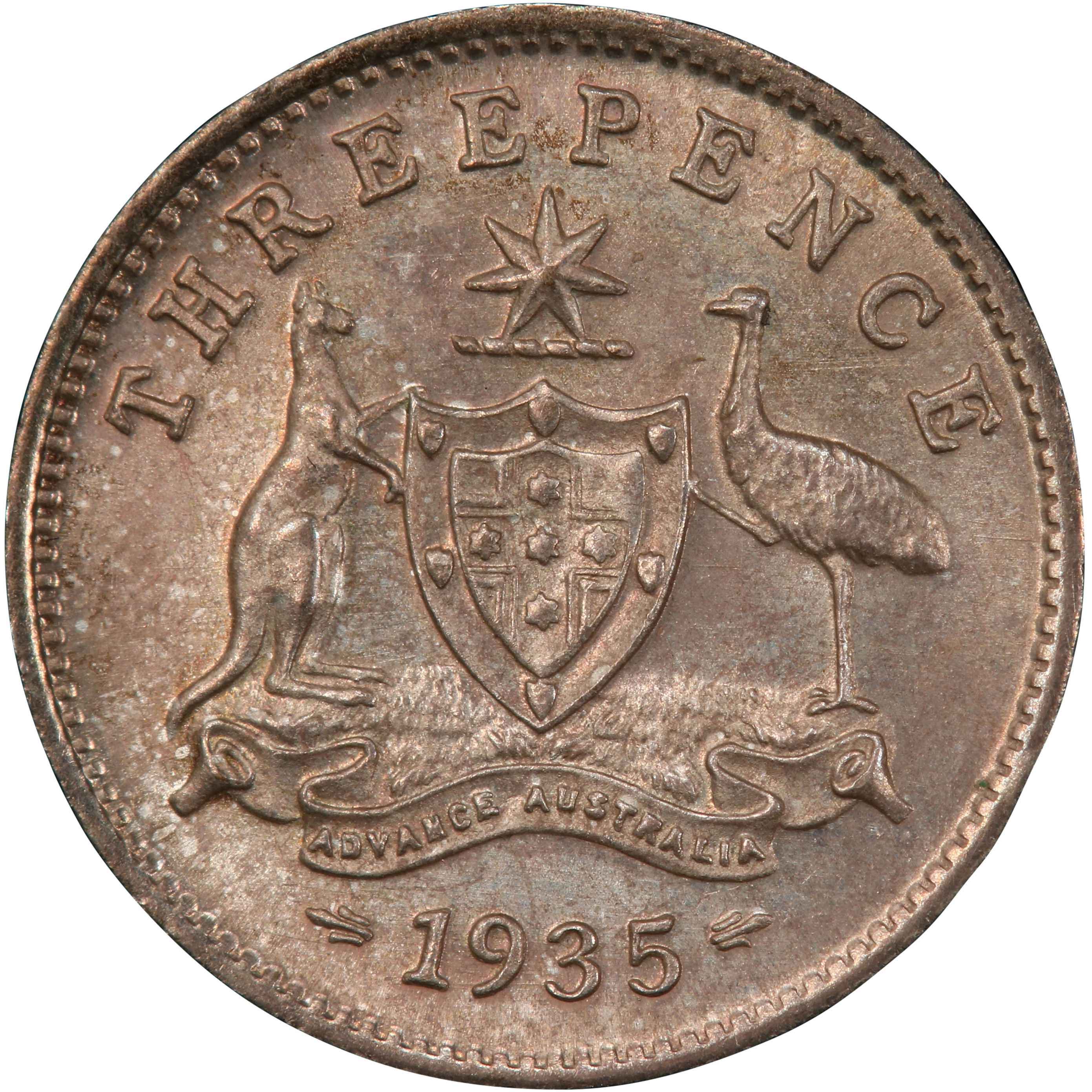 George V, Threepence, 1935, MS 66
