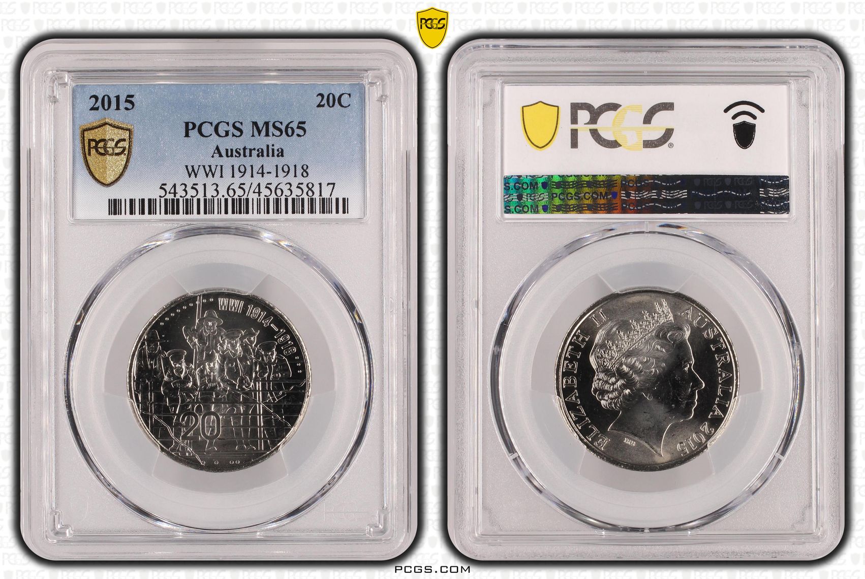 WWI 1914-1918 , Twenty Cent, 2015, PCGS MS65