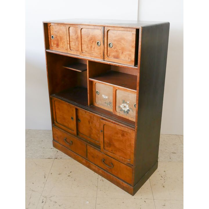 Taisho Painted Door Cha Dansu Tea Cabinet- 36x27x11''