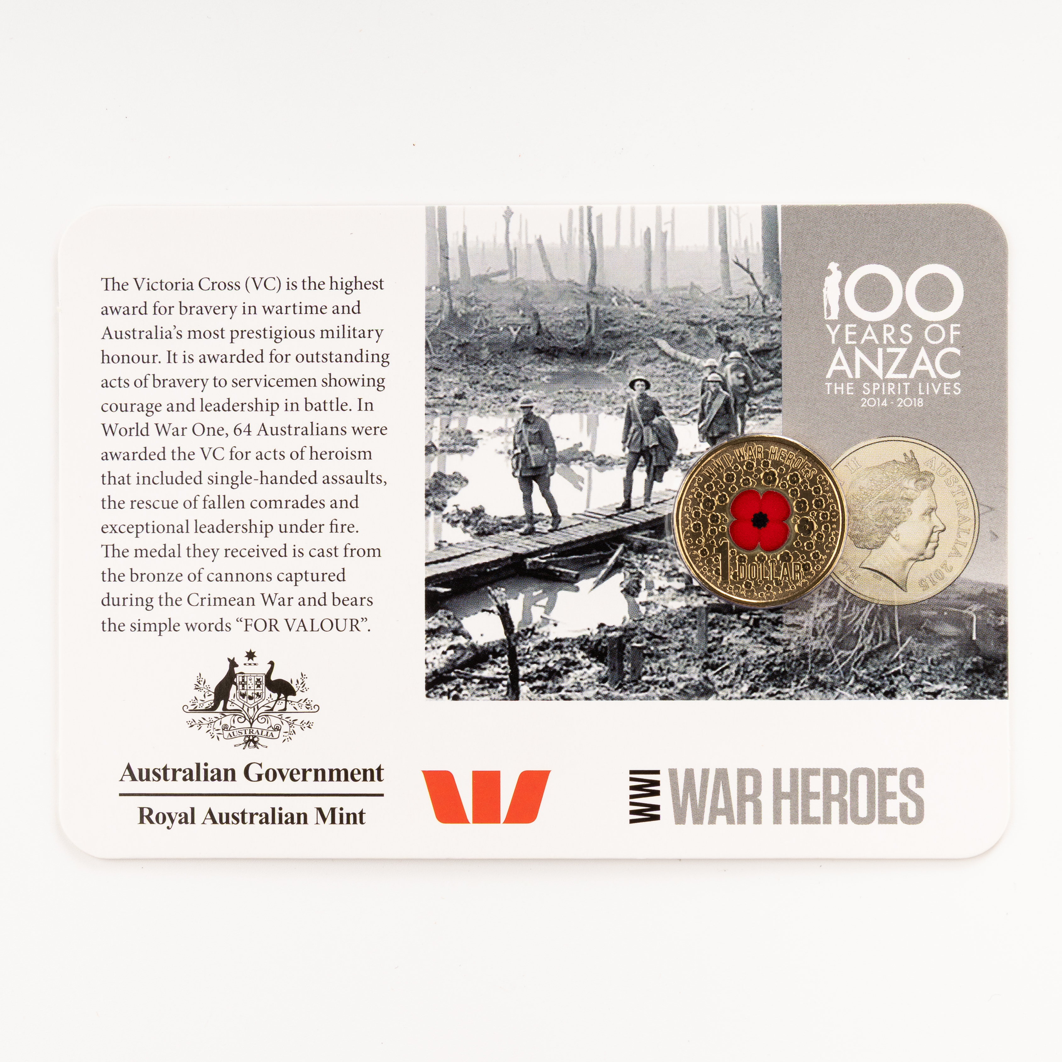 Elizabeth II, RAM - ANZAC Remembered, One Dollar, 2015, UNC