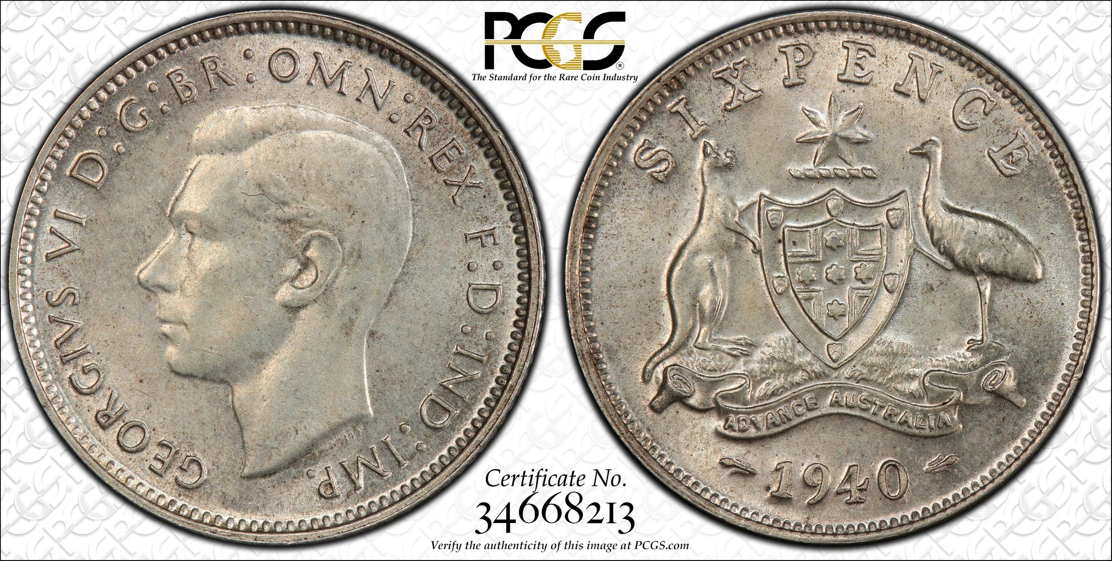 George VI, Sixpence, 1940, PCGS MS64