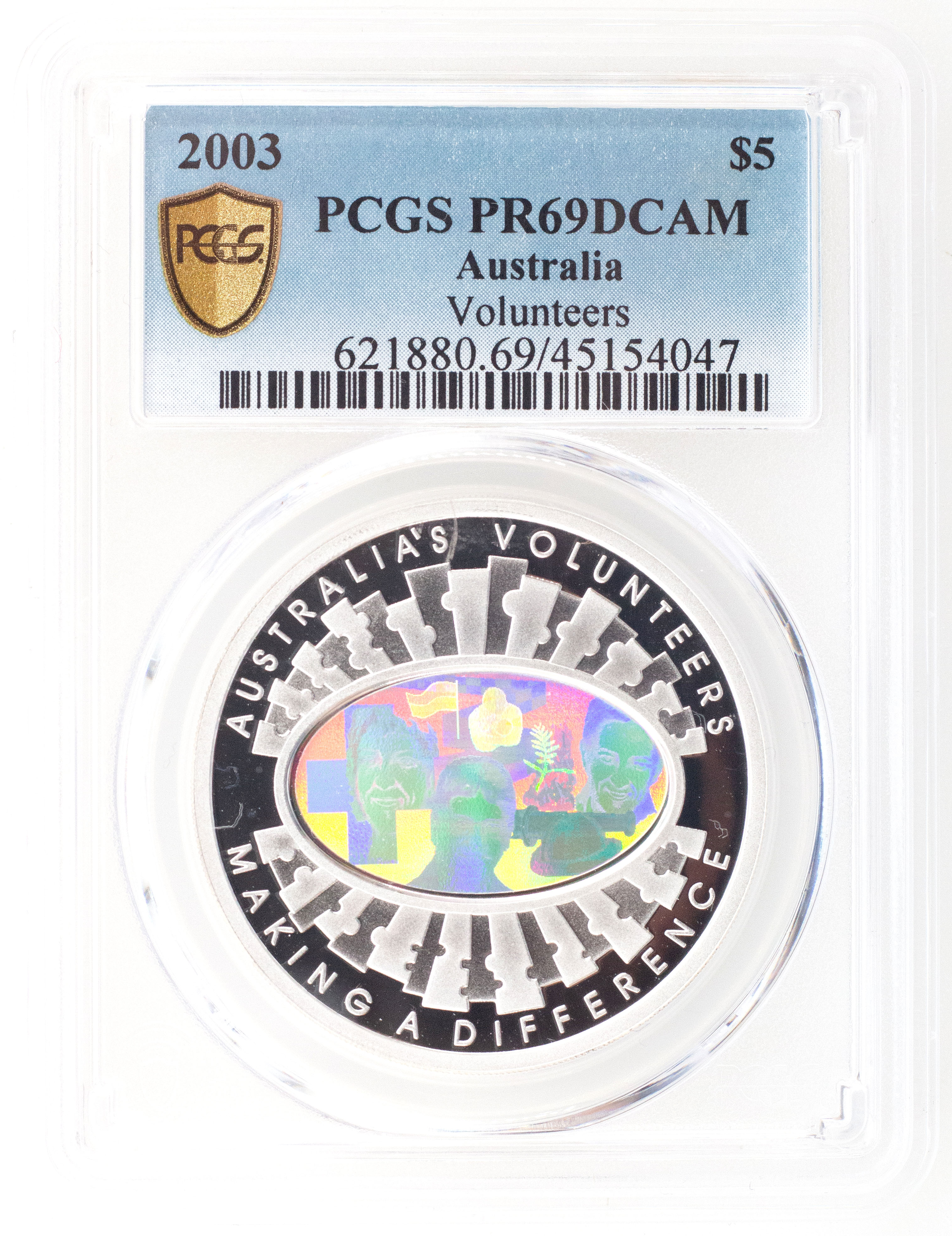 2003 Australia Five Dollar, $5 Silver Volunteers PCGS - PR69DCAM -047