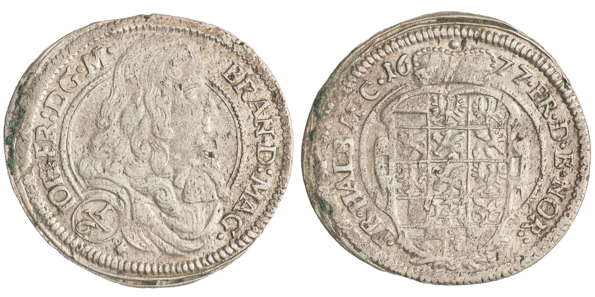German States, Johann Friedrich, Margraviate of Brandenburg-Ansbach, One Sixth Thaler, 1677, Fine