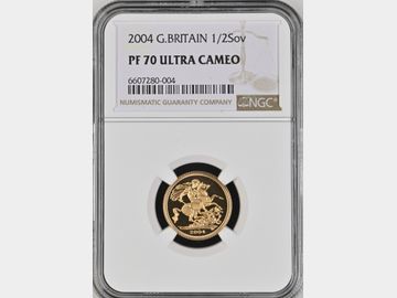 2004 ELIZABETH II PROOF GOLD HALF SOVEREIGN PF70 UCAM TOP POP!