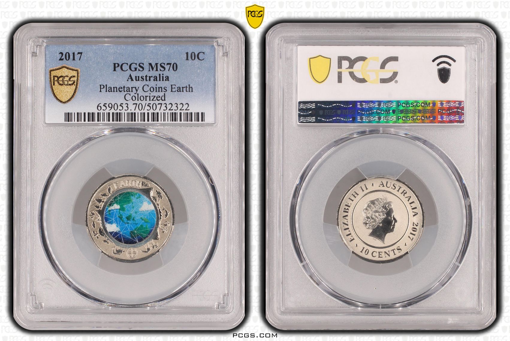 40 · Planetary Coins Earth Colorized , Ten Cent, 2017, PCGS MS70