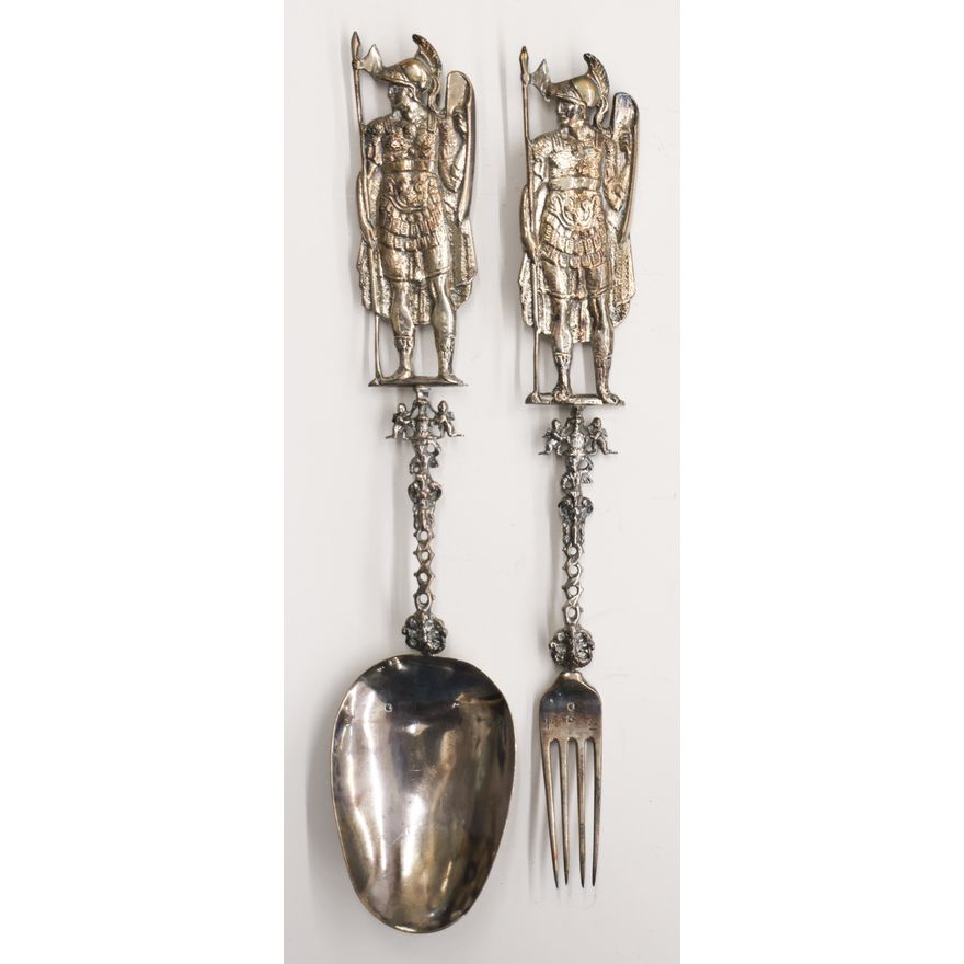 Pair of Hanau Silver Roman Soldier Stem Servers