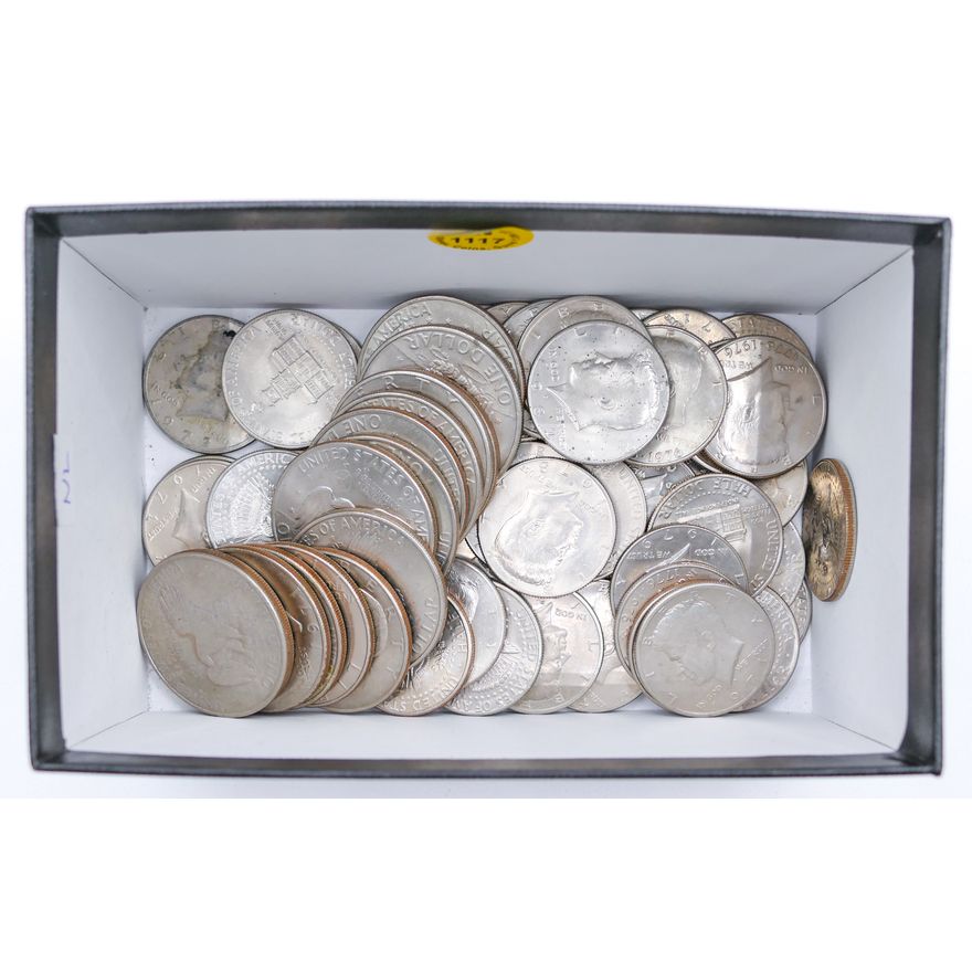 Box $38.50 US Dollar and Half Dollar Coins 1970's and 1980's