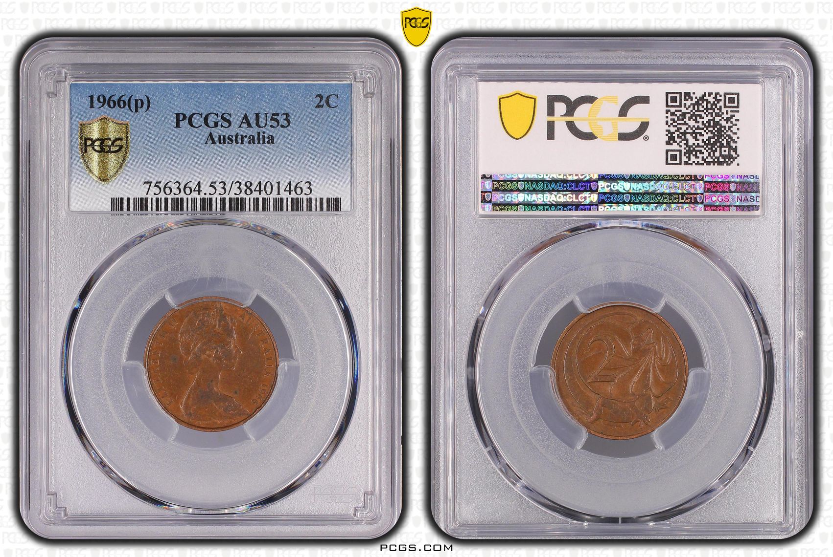 Elizabeth II, Two Cent, 1966(p), PCGS AU53BN