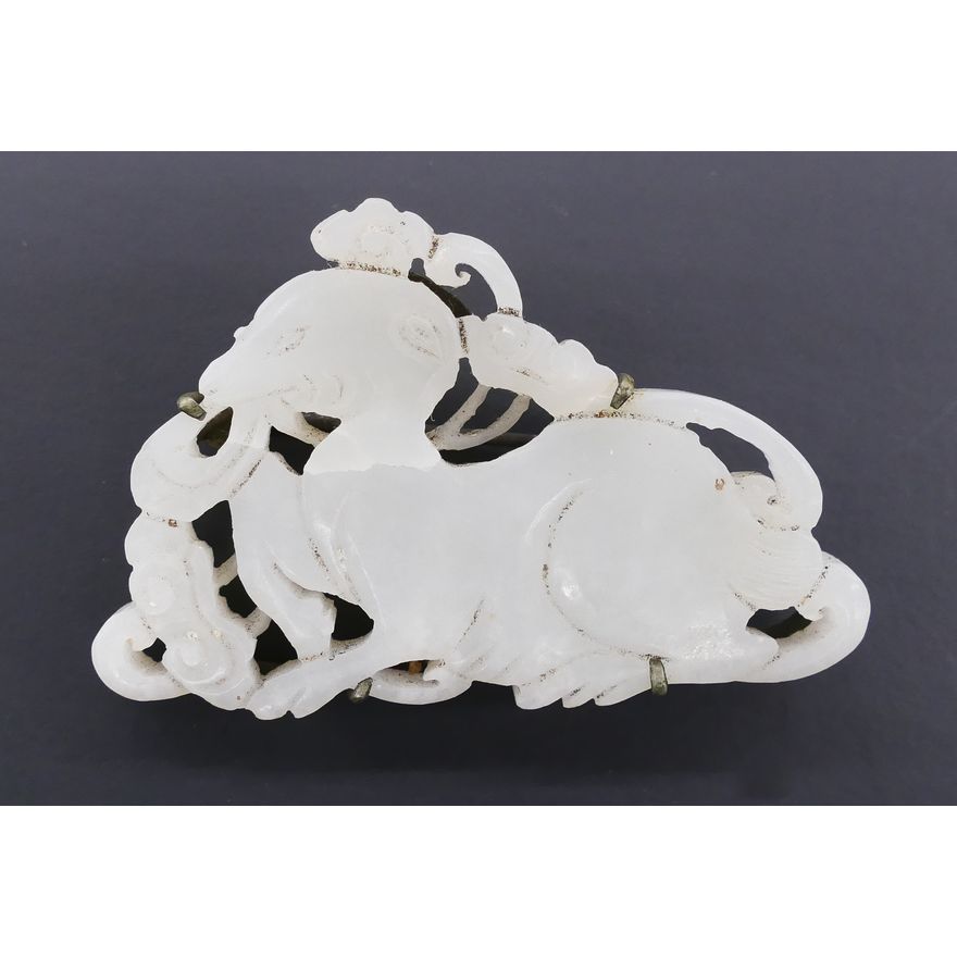 Chinese Qing Jade Qilin Plaque Brooch