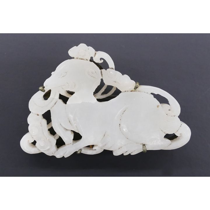 Chinese Qing Jade Qilin Plaque Brooch