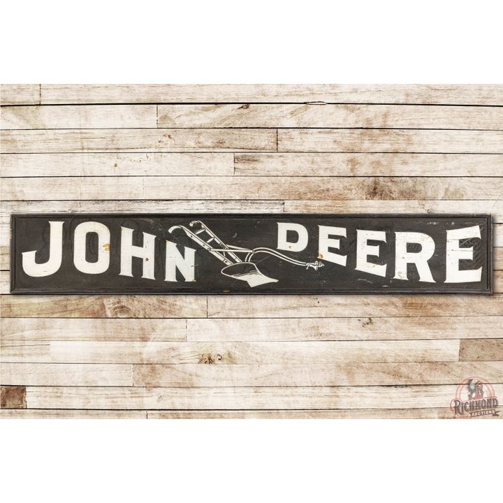 Rare 8' John Deere One-Bottom Walking Plow Single Sided Wood Smaltz Sign & Shipping Label
