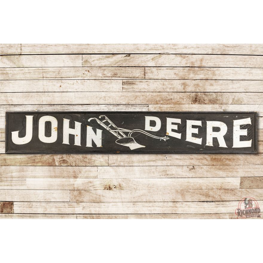 Rare 8' John Deere One-Bottom Walking Plow Single Sided Wood Smaltz Sign & Shipping Label