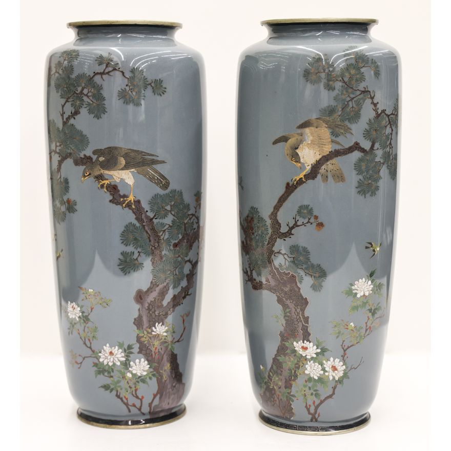 Pair Ota Toshiro Fine Japanese Cloisonne Vases