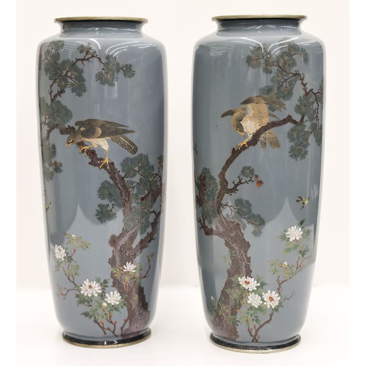 Pair Ota Toshiro Fine Japanese Cloisonne Vases