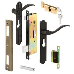 PRIME-LINE K 5438 SECURITY SCREEN OR STORM DOOR LEVER SET, CONTEMPORARY, BLACK FINISH, KEYED (1 SET)