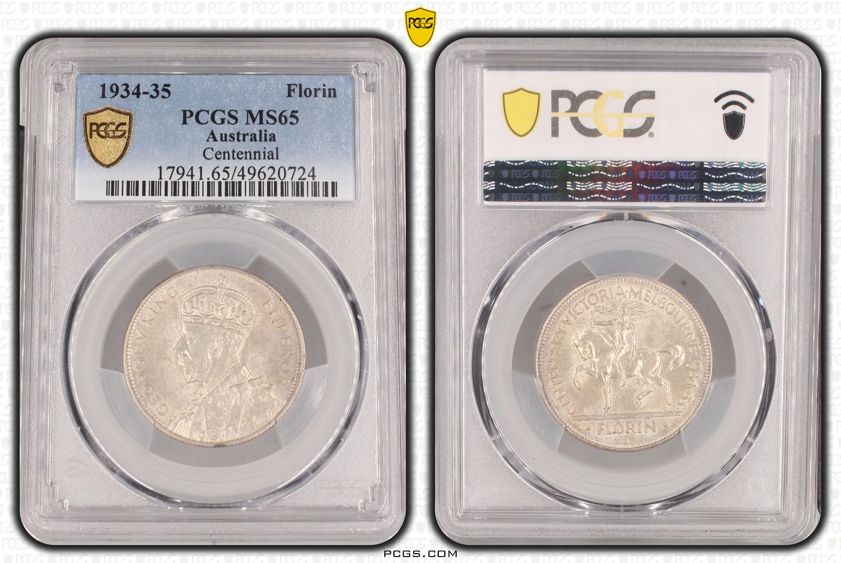 George V, Melbourne Centenary, Florin, 1934-35, PCGS MS65