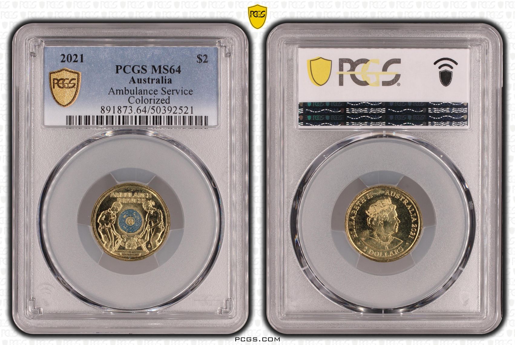 Ambulance Service - Colorized , Two Dollar, 2021, PCGS MS64