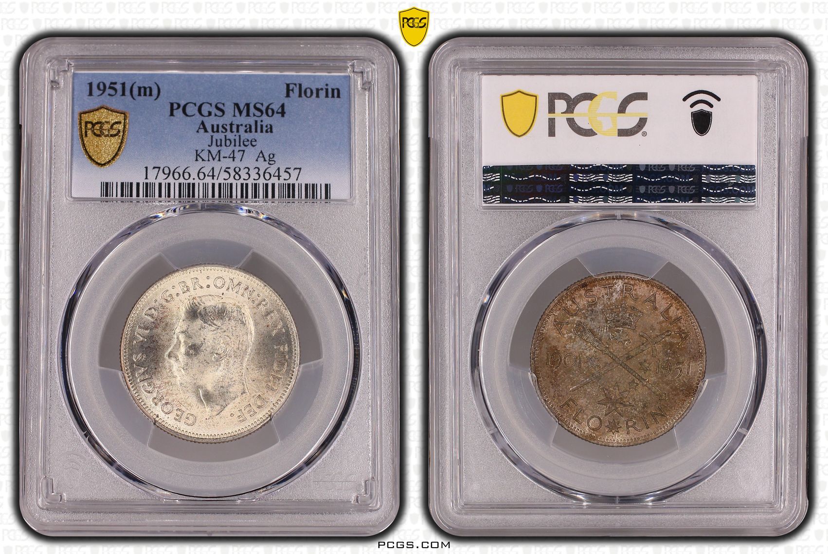 George VI, Jubilee, Florin, 1951(m), PCGS MS64