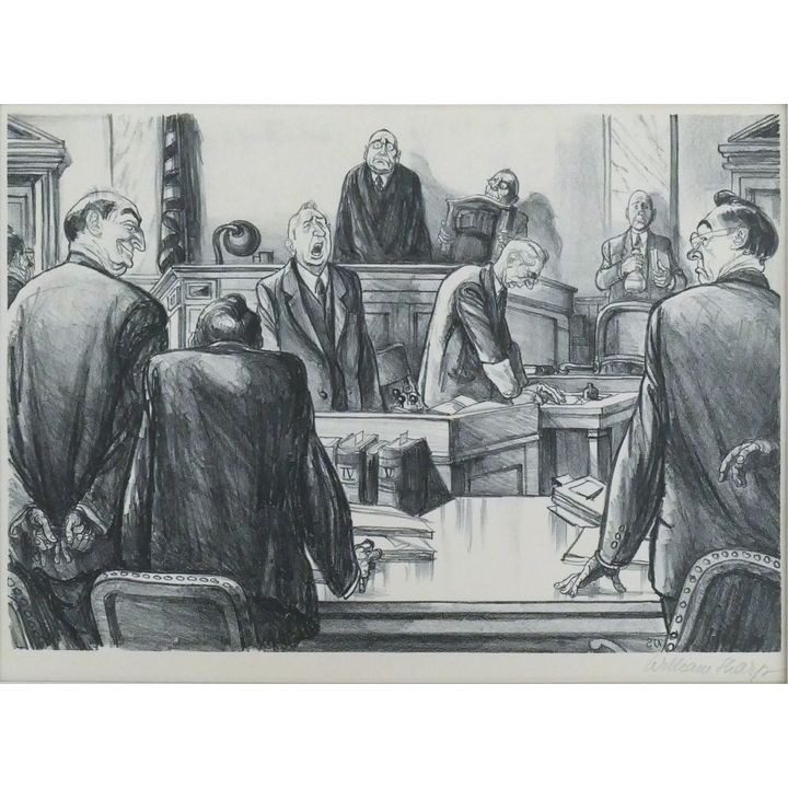 William Sharp ''Oyez, Oyez, Oyez'' 1954 Signed Lithograph Matted 16''x20''