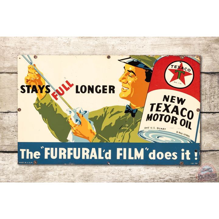 1936 New Texaco Motor Oil The "Furfural'd Film" Metal Sign TAC 8.5