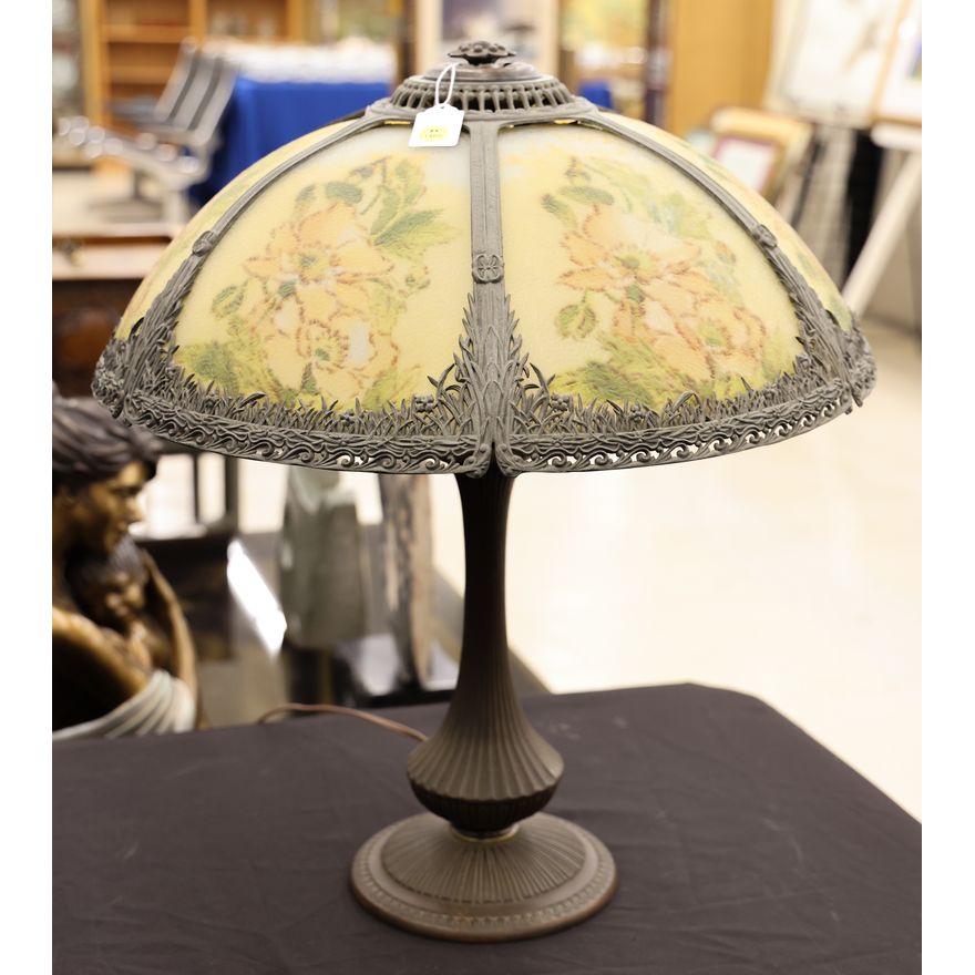 Antique Floral Chipped Ice Umbrella Shade Table Lamp 22''x19''
