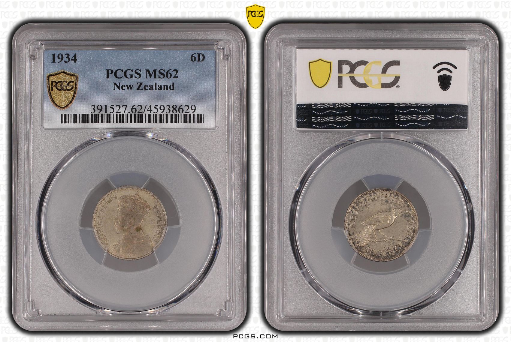 1934 New Zealand Sixpence PCGS - MS62 -629
