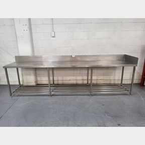 Stainless steel prep bench with splash back & under bench rack
