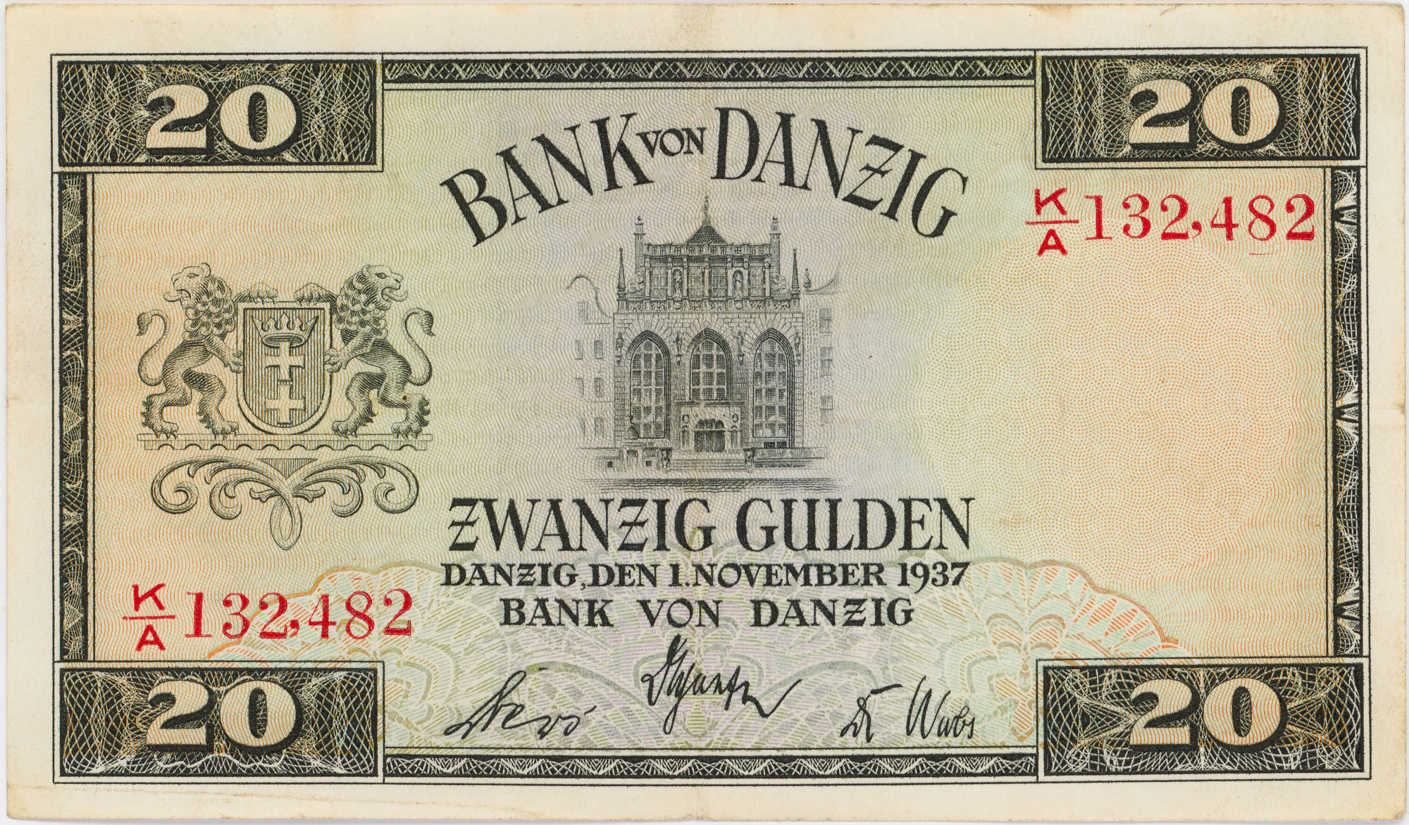 Danzig, (Polish State), Twenty Gulden, 1937, VF