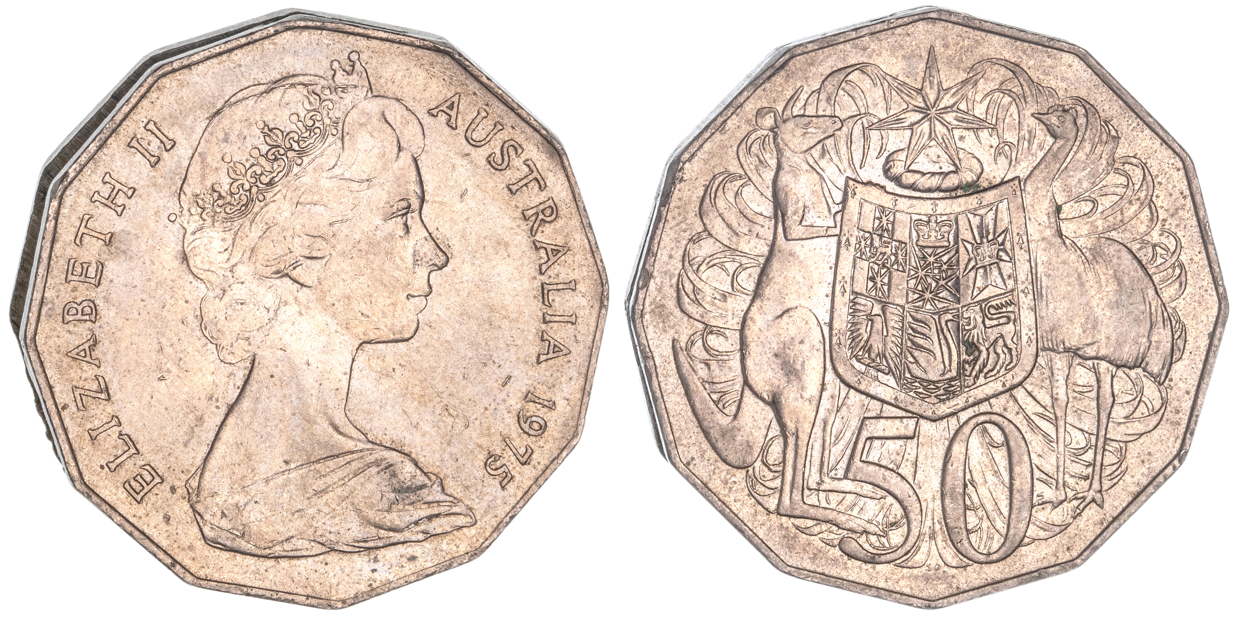 Elizabeth II, Fifty Cents, 1975, gVF