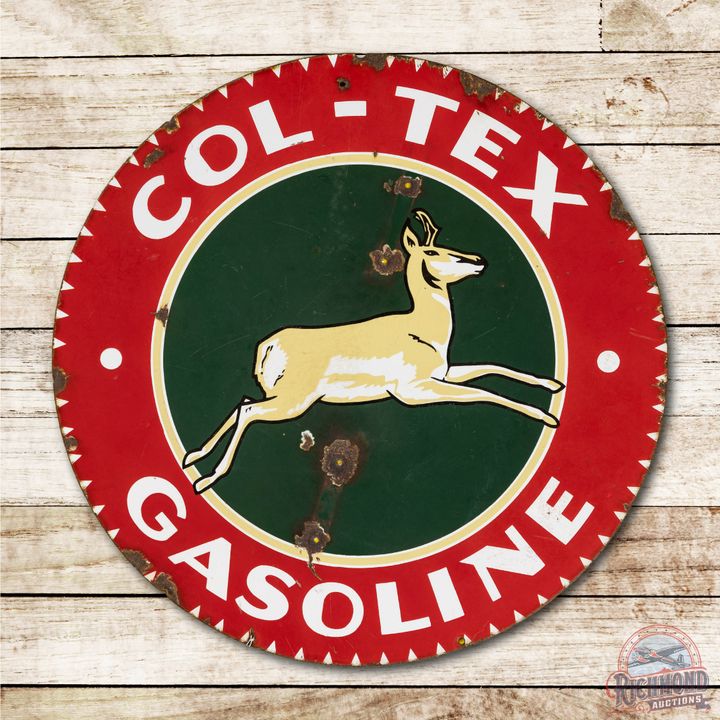 30" Col-Tex Gasoline Porcelain Sign TAC 6.9