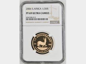 2006 SOUTH AFRICA PROOF 1/2oz GOLD KRUGERRAND PF69 UCAM
