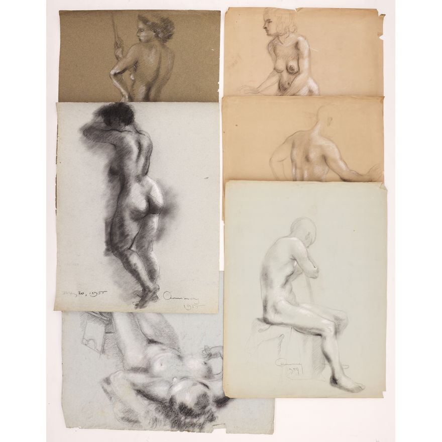 6pc William Cumming 1950's Figure Drawings 24''x19'' Approx.