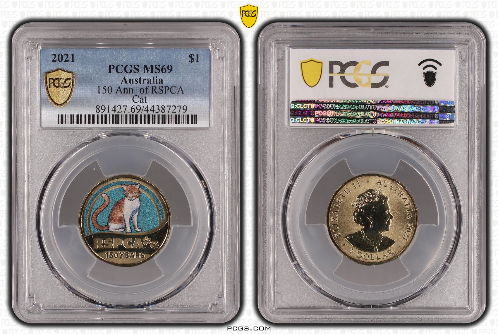 2021 Australia One Dollar, $1 150 Ann. of RSPCA Cat PCGS - MS69 POP 3/0 -279