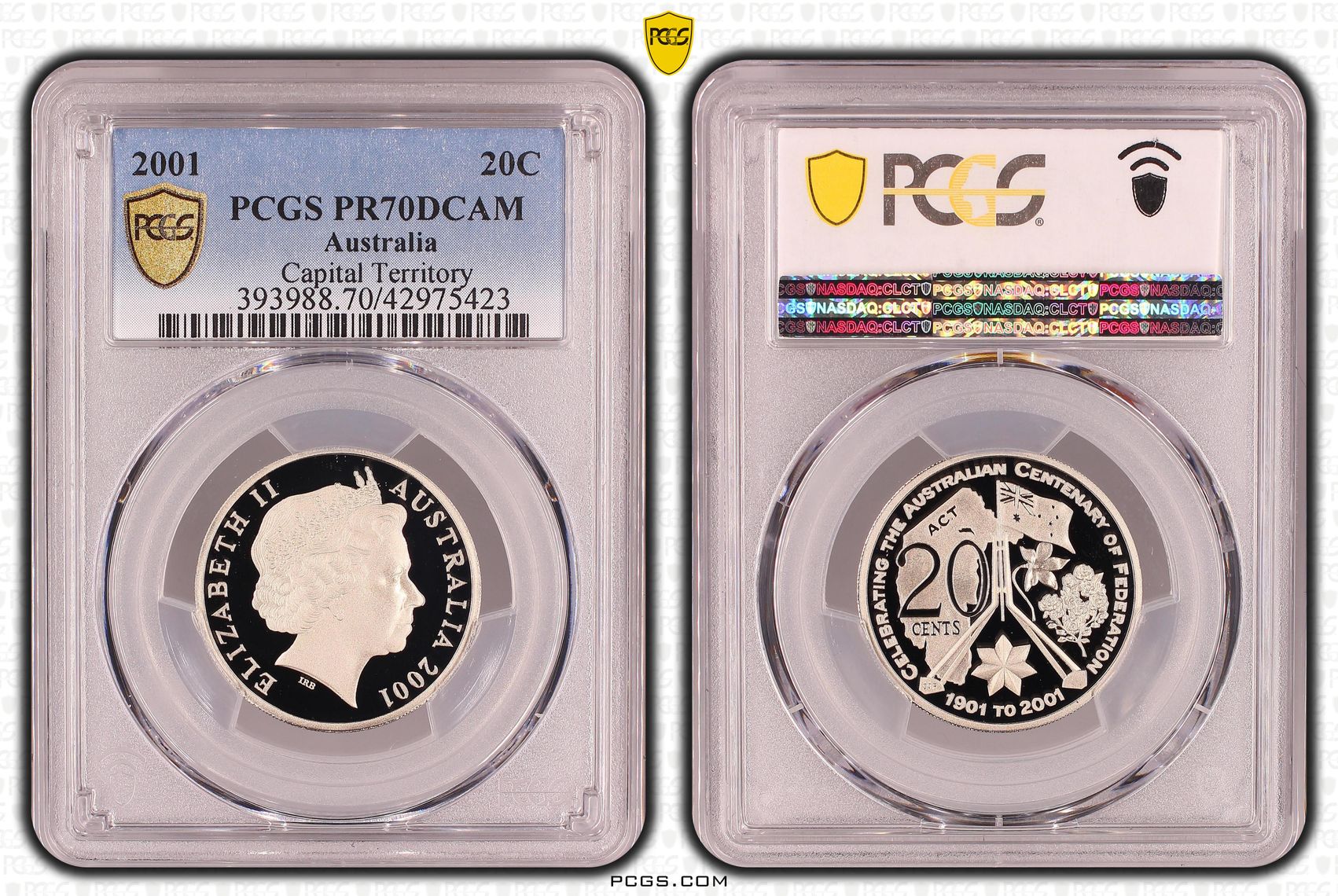Elizabeth II, Australian Capital Territory, Twenty Cent, PR70DCAM , 2001 PCGS POP - 48/0