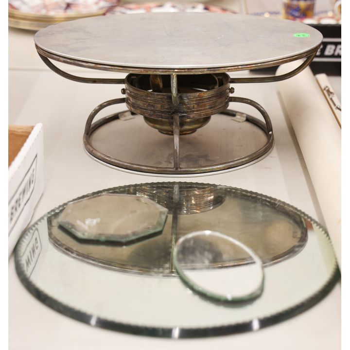 4pc Antique Silverplated Food Warmer & Plateau Mirrors