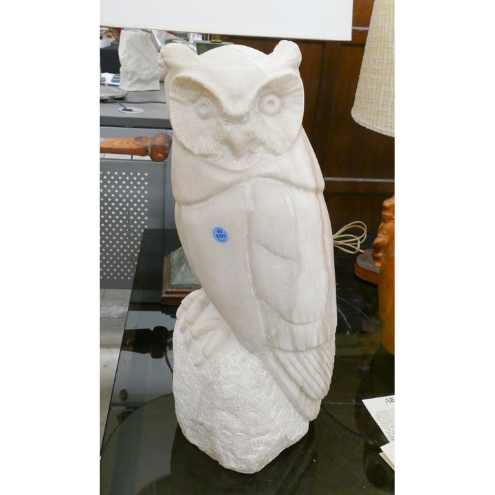 Alfred Coe Carved Marble Owl Sculpture 21''x8''