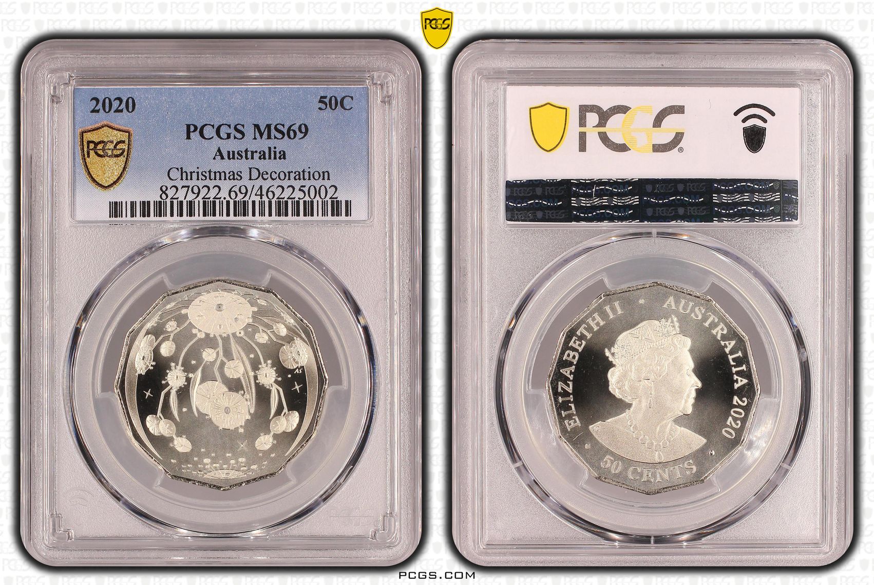 Elizabeth II, Christmas Decoration, Fifty Cent, 2020, PCGS MS 69