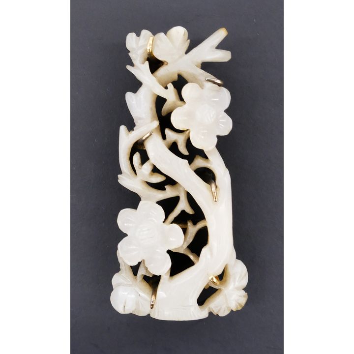 Chinese Qing Jade Prunus Plaque Slide