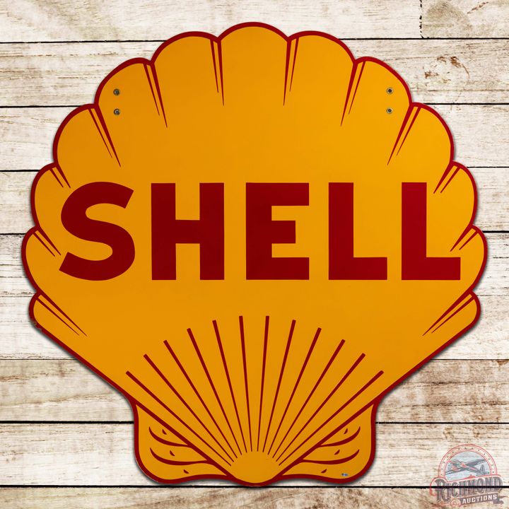 Exceptional Shell Gasoline Service Station 48" Double Sided Porcelain Sign